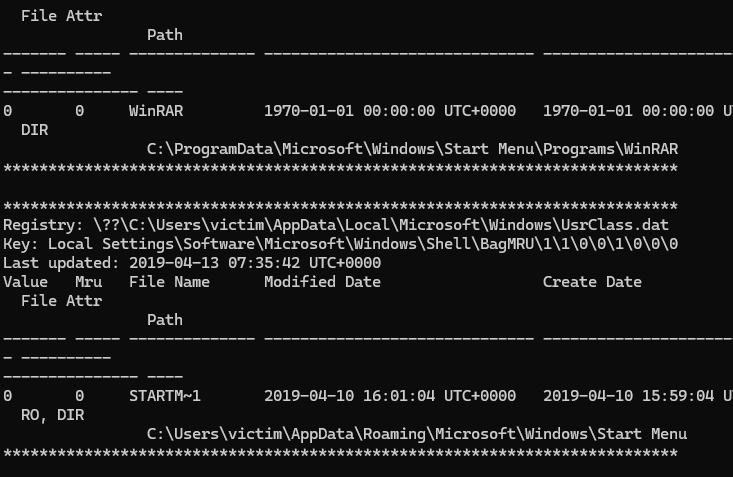 Here is the output for running the shellbags plugin against the image