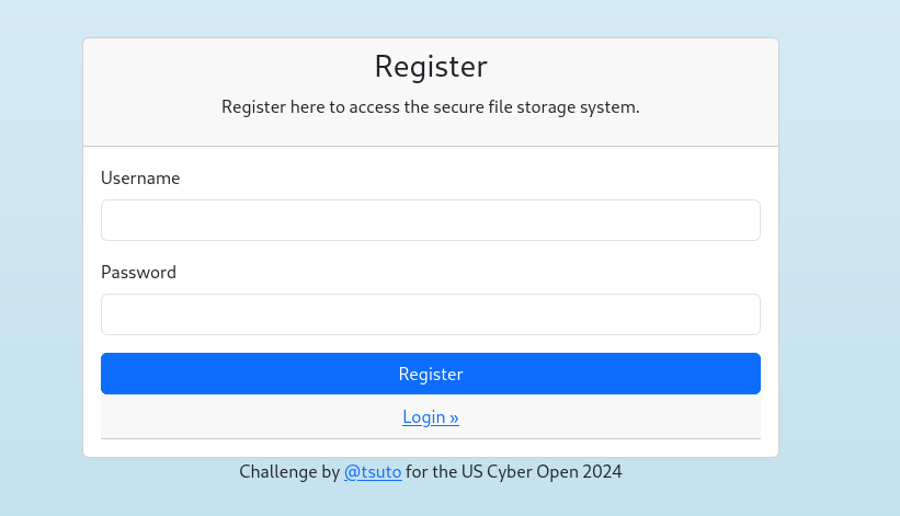 The register screen for the challenge.